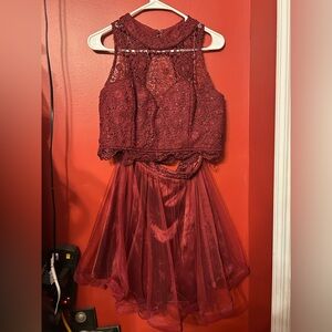 Red two piece prom dress